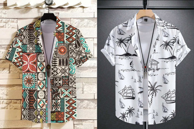 SANBROS Men Printed Casual Multicolor Shirt(Pack of 2)
