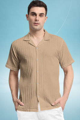 A Dearise Men Self Design Casual Cream Shirt