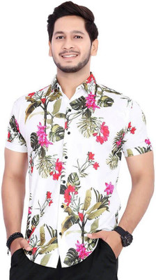 Qlonz Store Men Printed Casual Pink, White, Dark Green Shirt