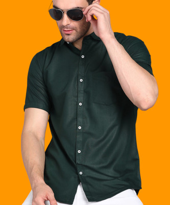 MILDIN Men Solid Formal Dark Green Shirt