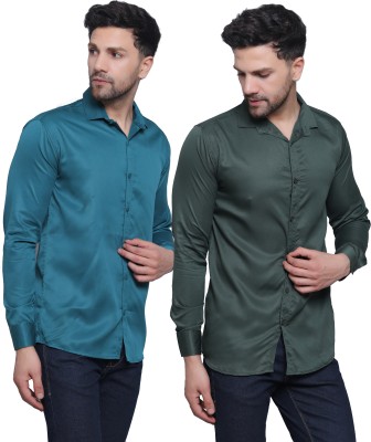 FILNECH Men Solid Casual Dark Green, Green Shirt(Pack of 2)