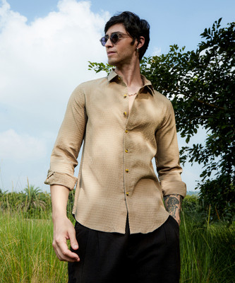 CAMPUS SUTRA Men Self Design Casual Beige Shirt