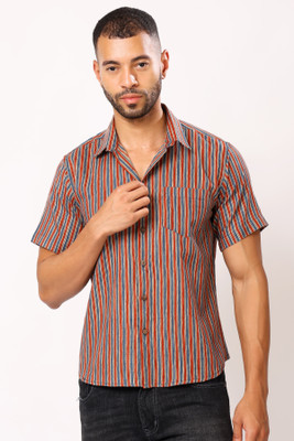Jostory Men Printed Casual Maroon Shirt
