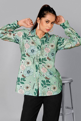 COLORCART Women Floral Print Party Light Green Shirt