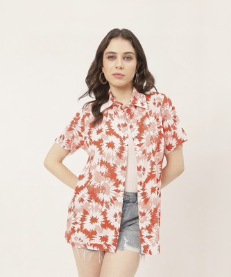 moomaya Women Dyed/Ombre Casual Red, Beige, White Shirt