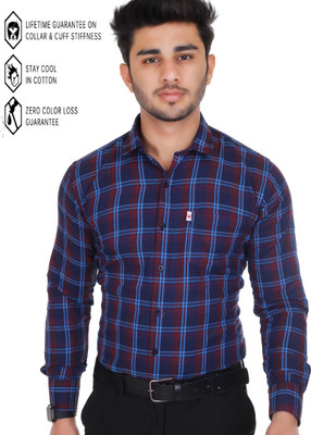 Marc Laurent Men Checkered Casual Blue Shirt
