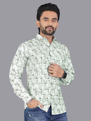 ALVIN ENTERPRISE Men Printed Casual Light Green, White Shirt
