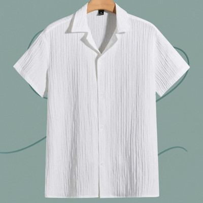 A DEEMOON TREND Men Solid Casual White Shirt