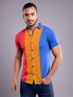 tfurnish Men Self Design Casual Red, Gold, Blue Shirt