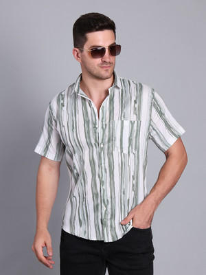 RARE CAMEL Men Geometric Print Casual Green, White Shirt