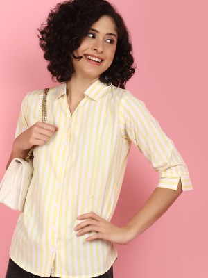 V-MART Women Striped Casual Yellow Shirt