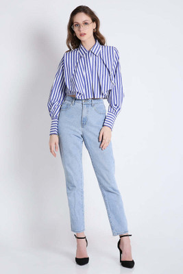 French Theory Women Striped Casual Blue Shirt