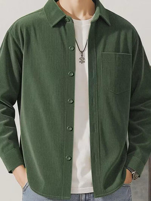 JACKBELLA Men Striped Casual Green Shirt