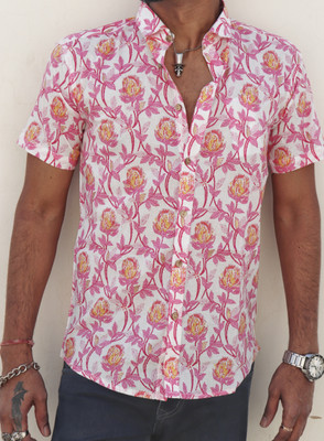 chokho Men Printed Casual Pink Shirt