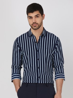 MUFTI Men Striped Casual Dark Blue Shirt