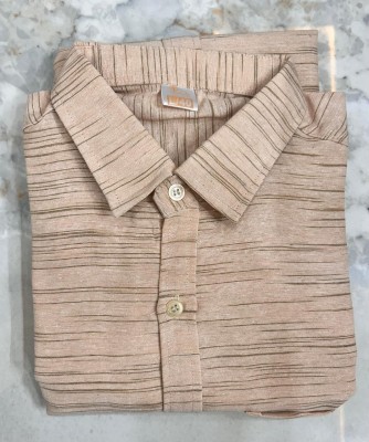 MA Enterprises Men Self Design Casual Beige Shirt