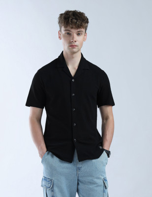 FLYING MACHINE Men Self Design Casual Black Shirt