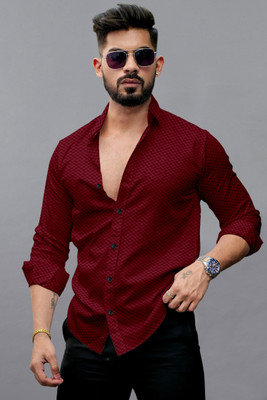 Growwax Men Self Design Casual Maroon Shirt