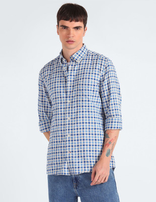 TOMMY HILFIGER Men Checkered Casual Blue Shirt