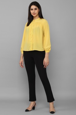 Allen Solly Women Solid Casual Yellow Shirt