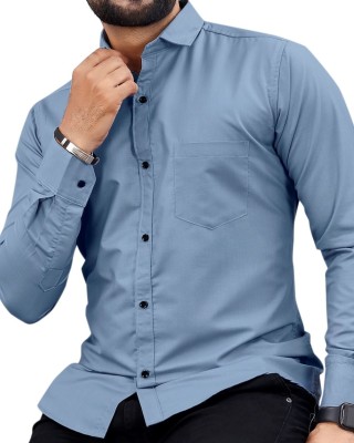 NIVICK Men Solid Formal Blue Shirt