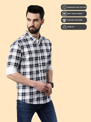 METRONAUT Men Checkered Casual White, Black Shirt