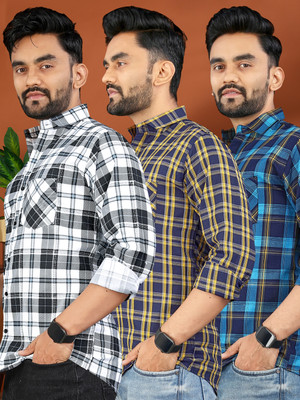 allan peter Men Checkered Casual Multicolor Shirt(Pack of 3)