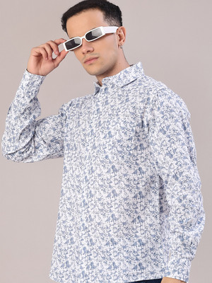 V-MART Men Printed Casual Blue, White Shirt