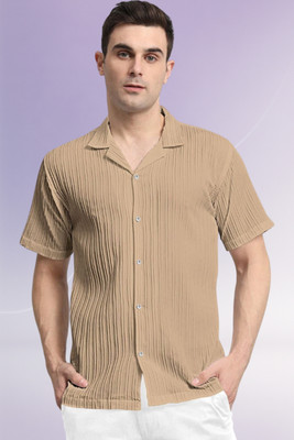 A Dearise Trend Men Self Design Casual Beige Shirt
