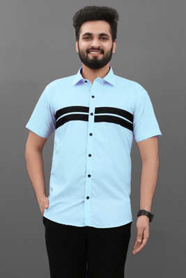 GAZZY CREATION Men Striped Casual Light Blue, Black Shirt
