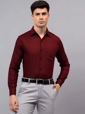 Apektra Men Self Design Casual Maroon Shirt