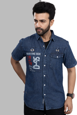 D Finish Men Printed Casual Dark Blue Shirt