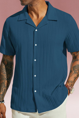 A Dearise Trend Men Striped, Self Design, Solid Casual Blue Shirt