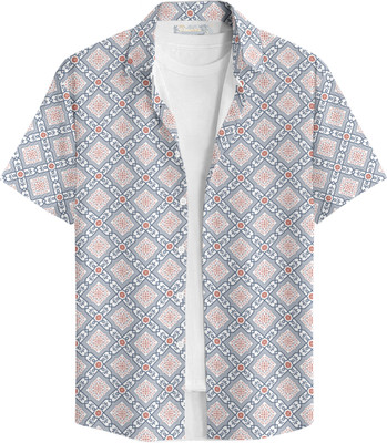 Bullmer Men Printed Casual Blue Shirt