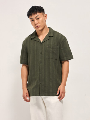 THE BEAR HOUSE Men Striped Casual Green Shirt