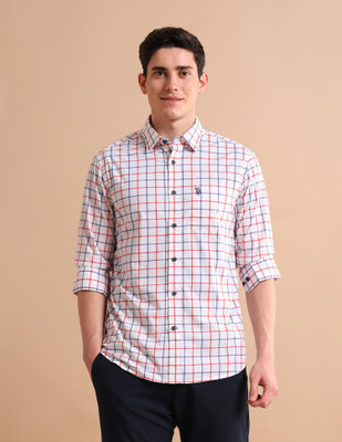 U.S. POLO ASSN. Men Checkered Casual White Shirt