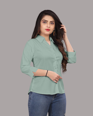 HouseOfComman Women Solid Formal Green Shirt