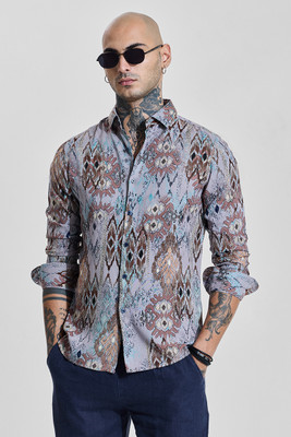 Snitch Men Printed Casual Purple Shirt