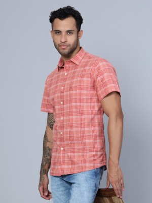 CANTABIL Men Checkered Casual Orange Shirt