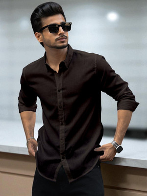 Yanthhi Men Solid Casual Purple Shirt