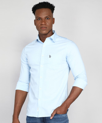 U.S. POLO ASSN. Men Solid Casual Blue Shirt