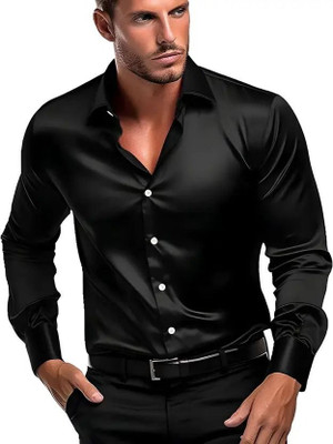 Voroxy Men Solid Casual Black Shirt