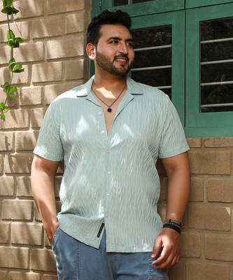 Instafab Plus Men Self Design Casual Green Shirt