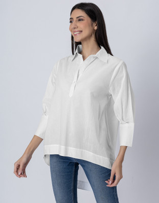 moomaya Women Solid Casual White Shirt