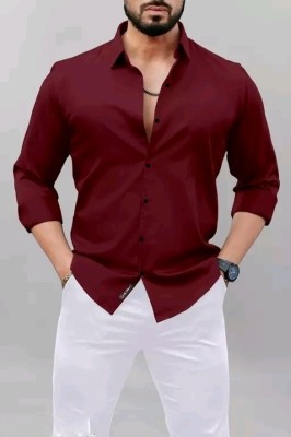 UNNATI TRENDS Men Solid Formal Maroon Shirt