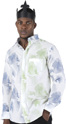 french crown Men Printed Casual White Shirt