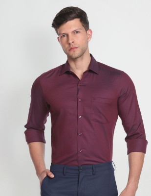 ARROW Men Self Design Formal Maroon Shirt