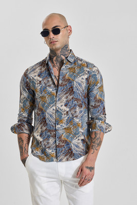 Snitch Men Printed Casual Blue Shirt
