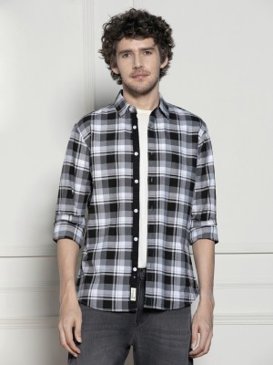 Dennis Lingo Men Checkered Casual Black, White Shirt