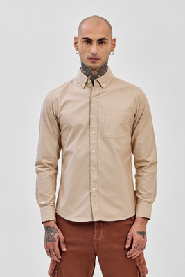 Snitch Men Solid Casual Beige Shirt